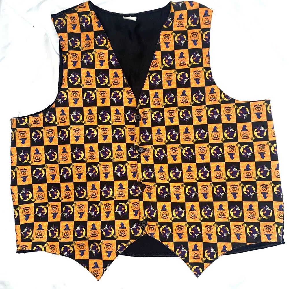Vintage Halloween Vest Unisex - Size L/XL Witches Jack O'Lanterns